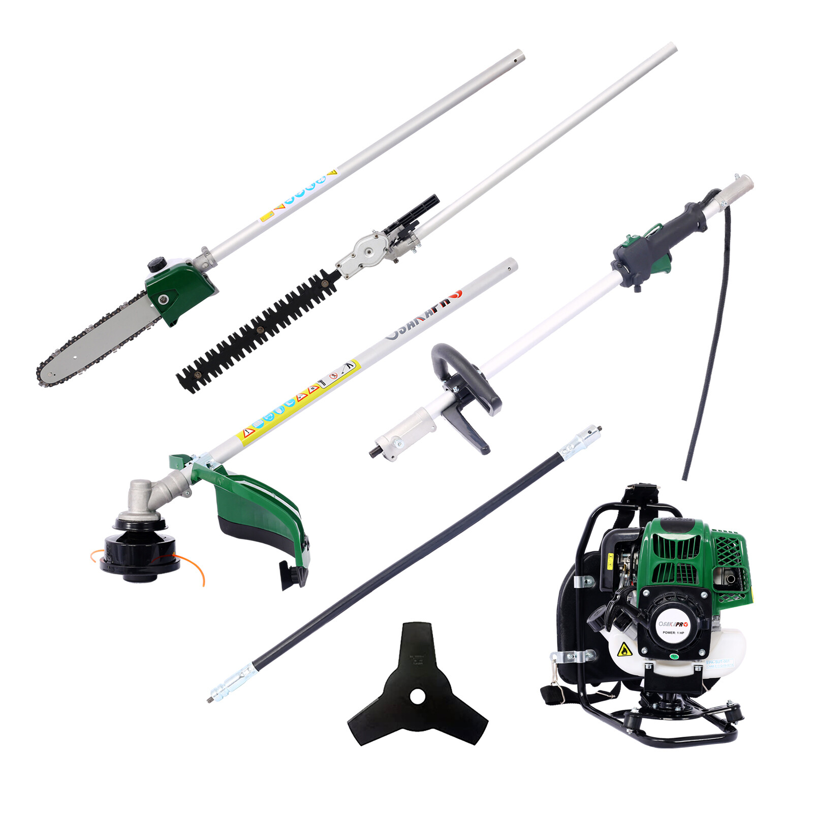 4in1 31CC 4-stroke Garden Backpack Tool System Gas Pole Saw Grass Hedge Trimmer