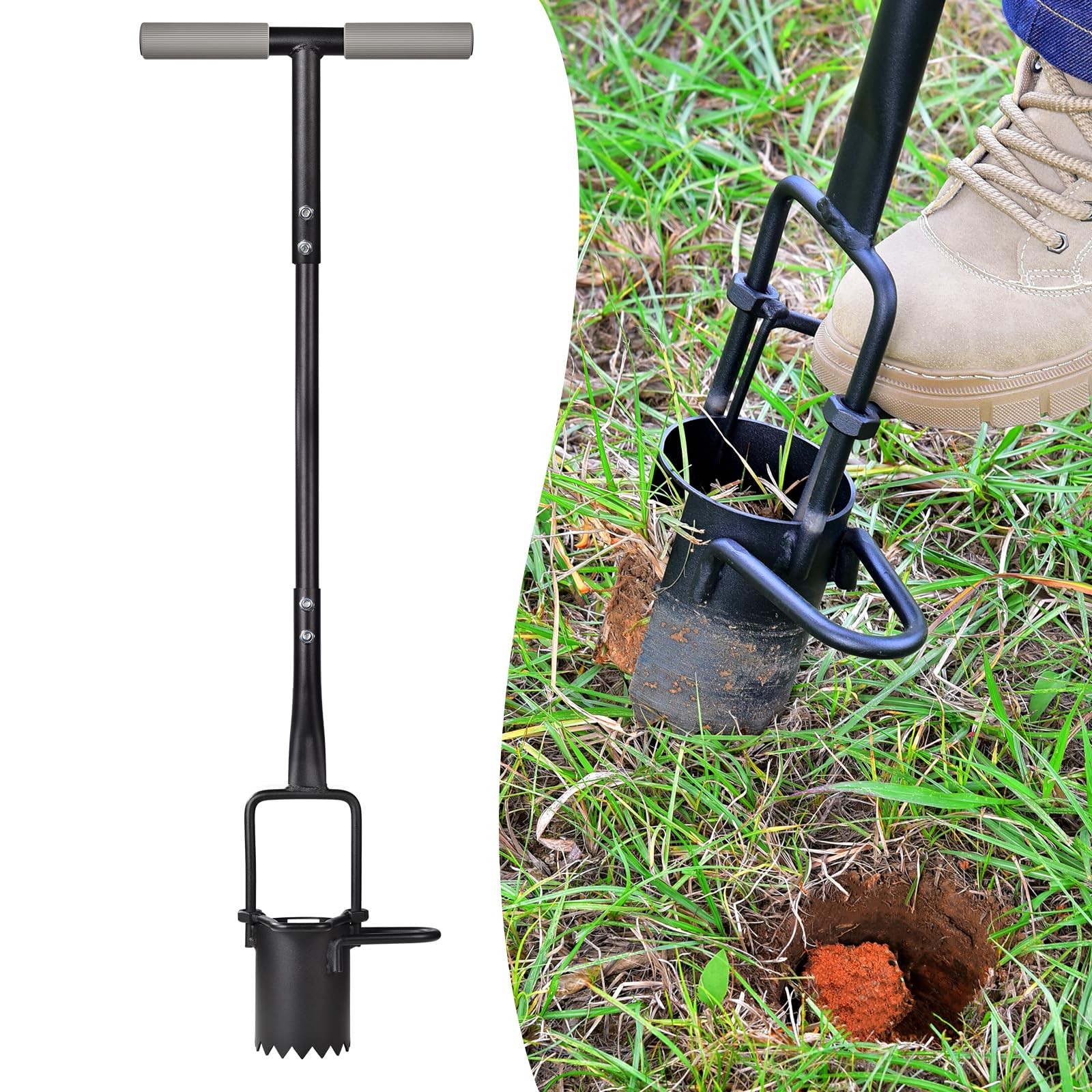 Sod Plugger, Bulb Planter with Long Handle and Serrated Base Garden Tool, Bulb