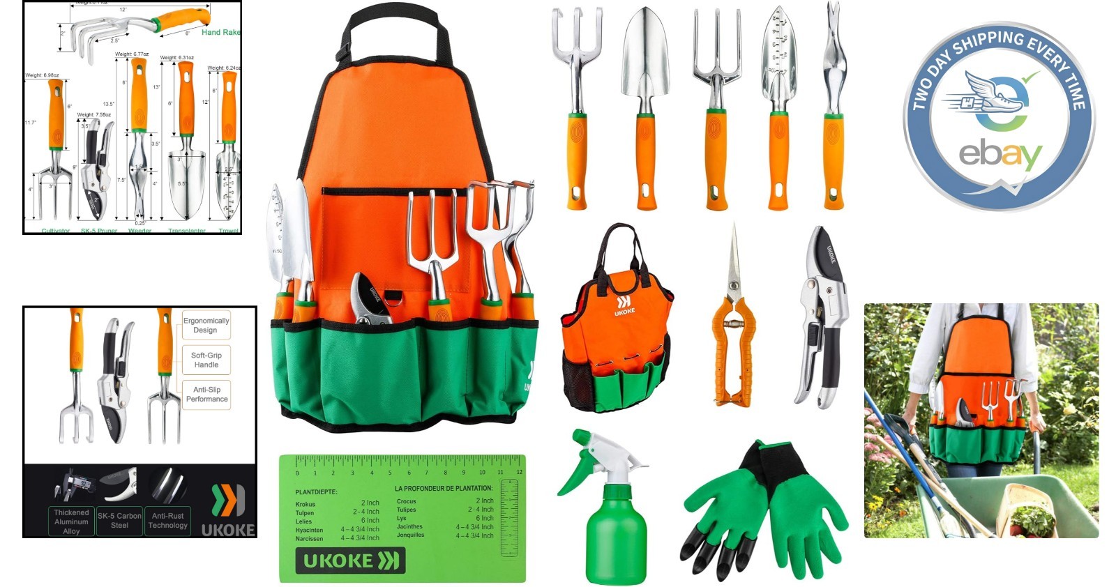 Durable Garden Tools 12-Piece Set with Waterproof Apron for Garden Lovers