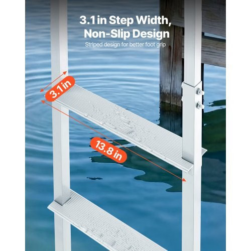Removable Dock Ladder, 4 Steps, Aluminum Alloy Pontoon Boat Swim Ladder, with N