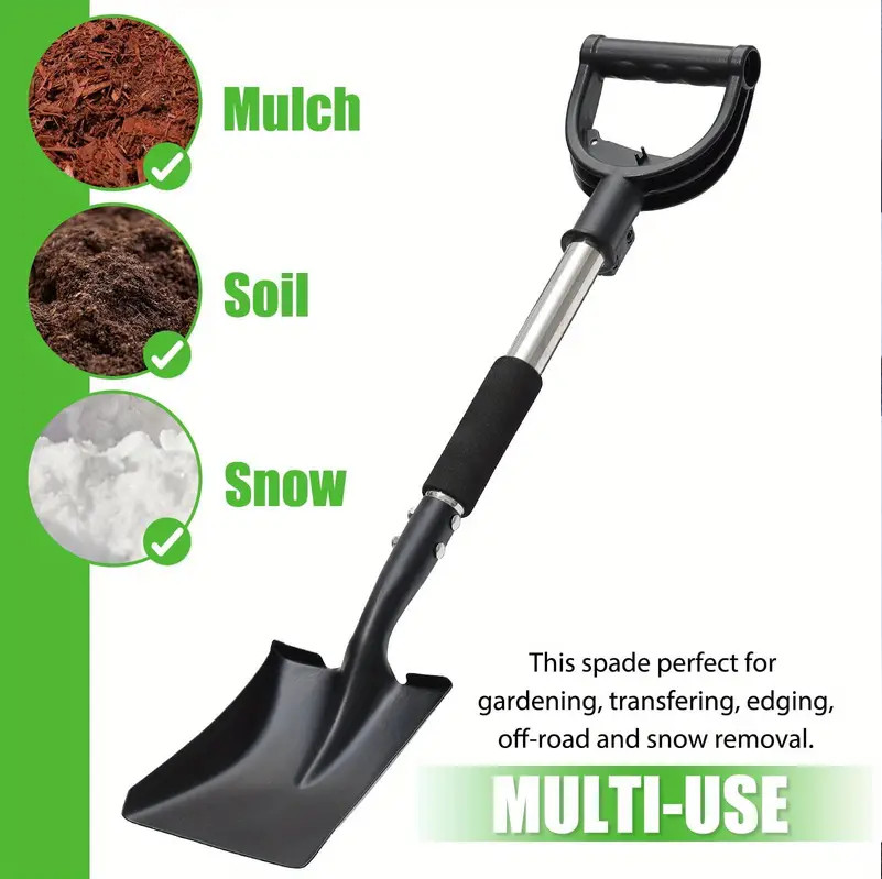Garden Shovel w/Big Grip Handle Metal Square shape Spade for Digging Trimming Si