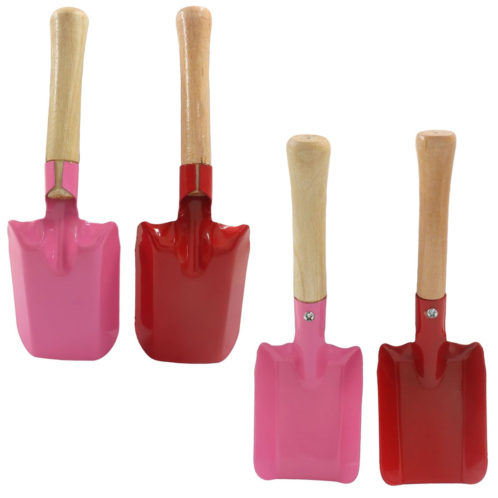 Mini Colorful Trowel Set – 4 Pack Metal Spades with Wooden Handles for Gardening