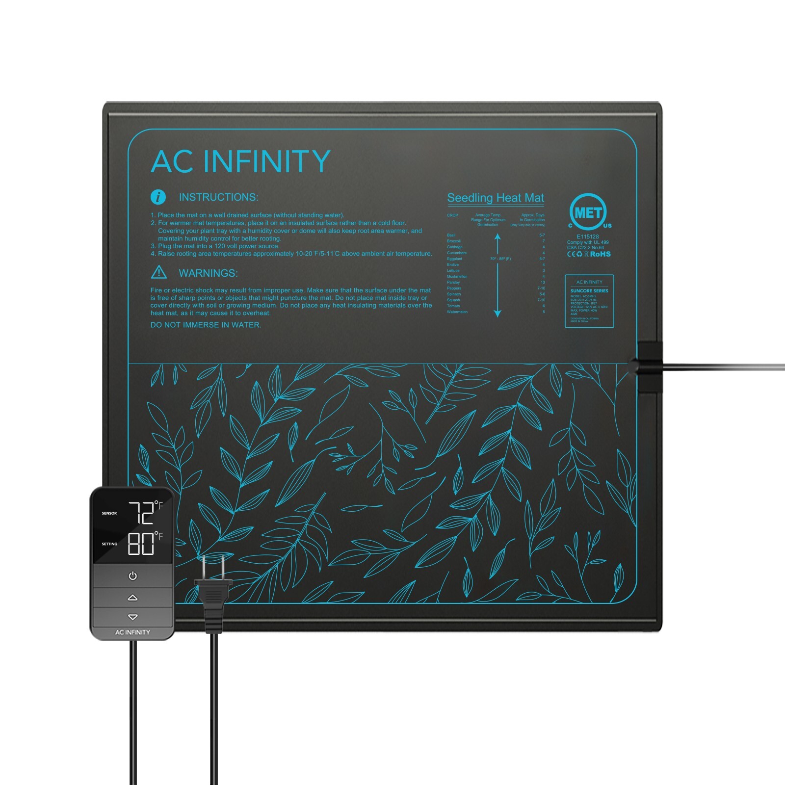 SUNCORE H5, Waterproof Seedling Mat Digital Thermostat Heat Controller 20×20.75″