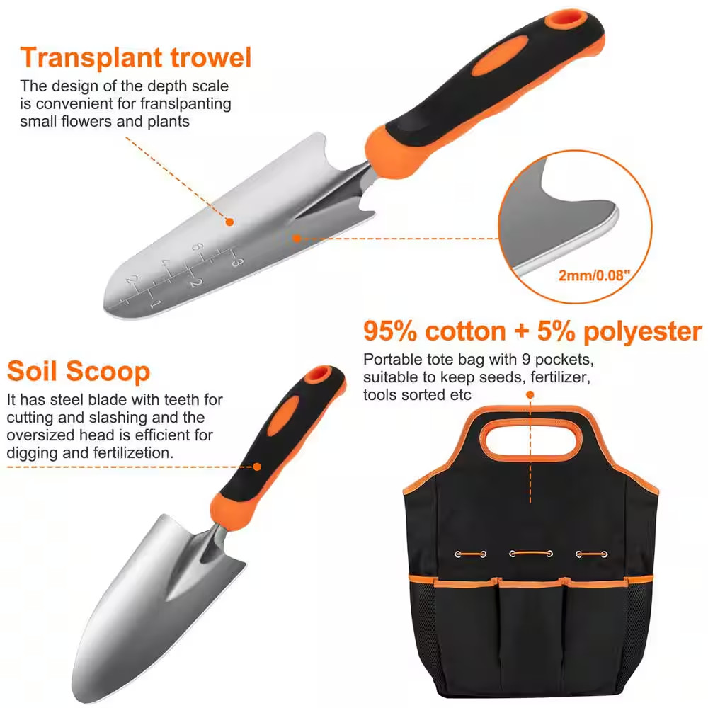 7-Piece Garden Tool Set Gardening Hand Tools Kit in Orange