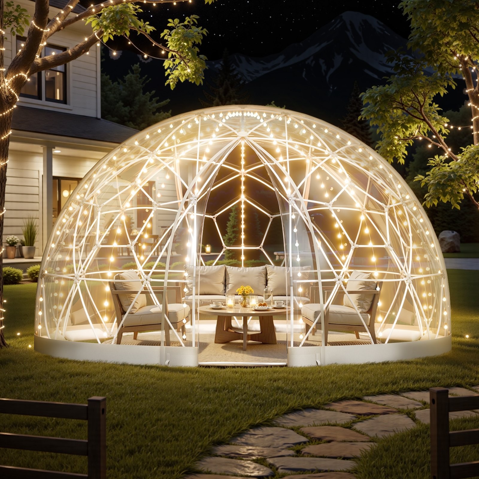 Garden Dome Igloo, 9.5 x 5.7 ft Outdoor Clear Bubble Tent for 2-4 Person, Weathe