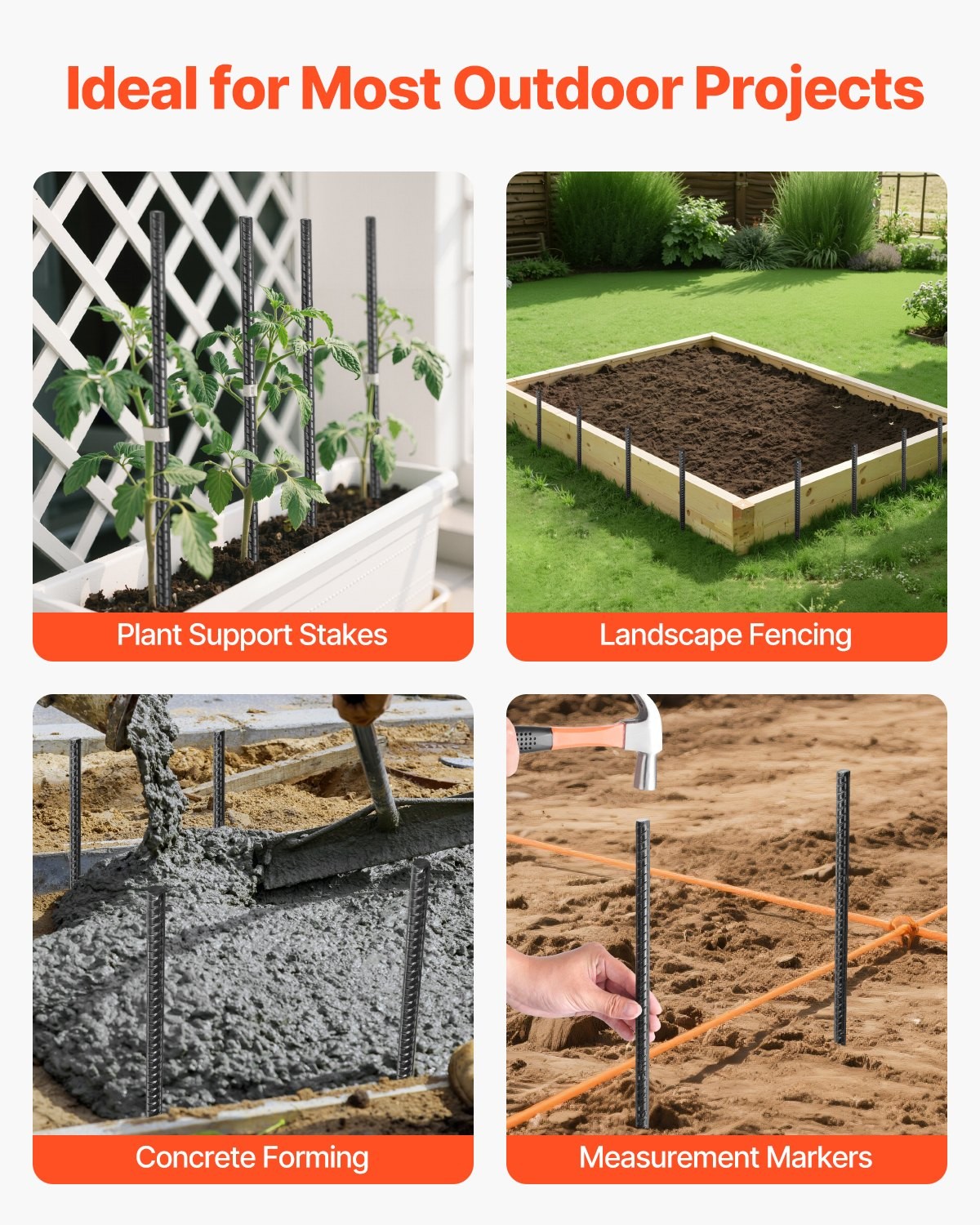Rebar Stakes, 24-Inch, Heavy-Duty 0.47 in Diameter, Straight Galvanized Steel Gr