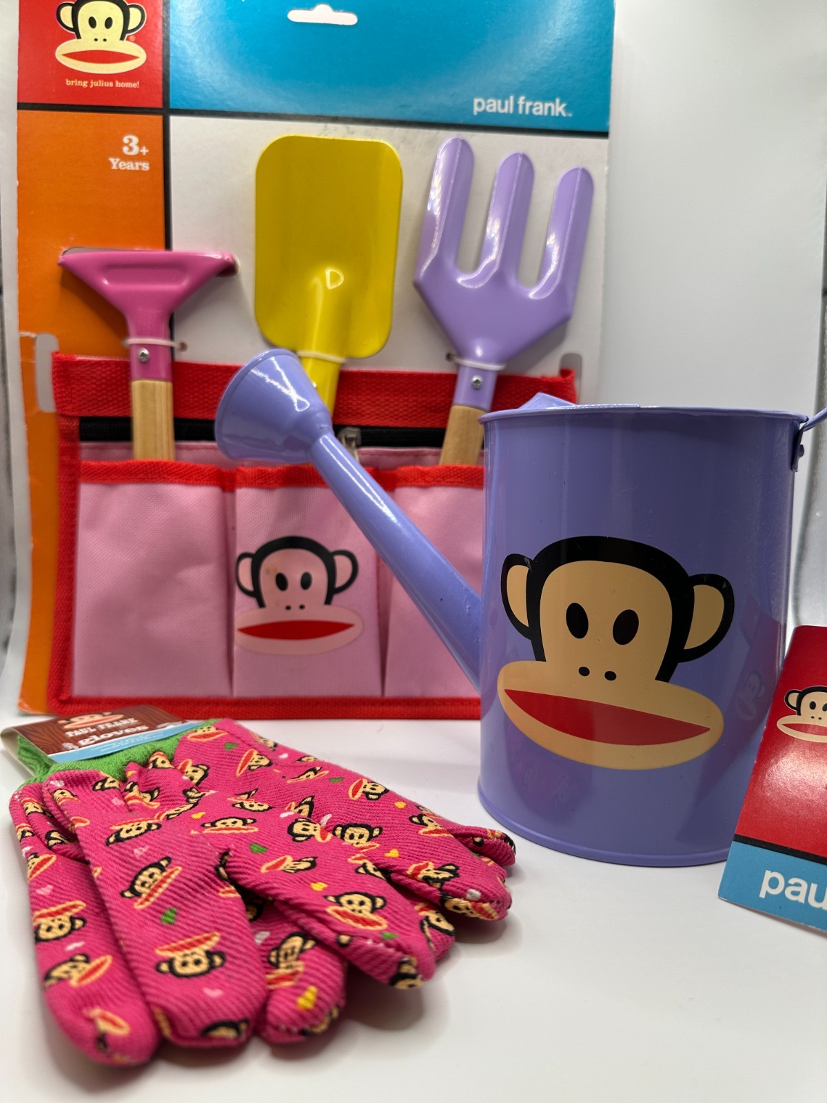Kids Gardening 4 Play Set Tool Belt Garden Spade Rake Fork Gloves Watering Can