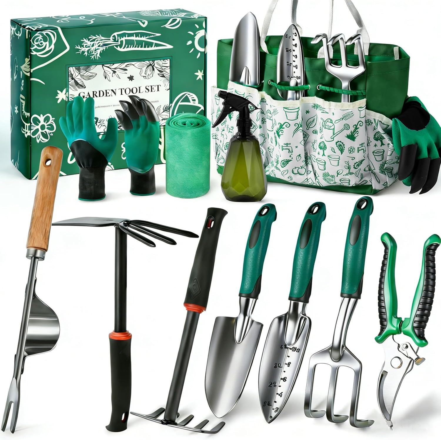 Garden Tool Set, 12-Piece Complete Stainless Steel Gardening Essentials, Heavy D