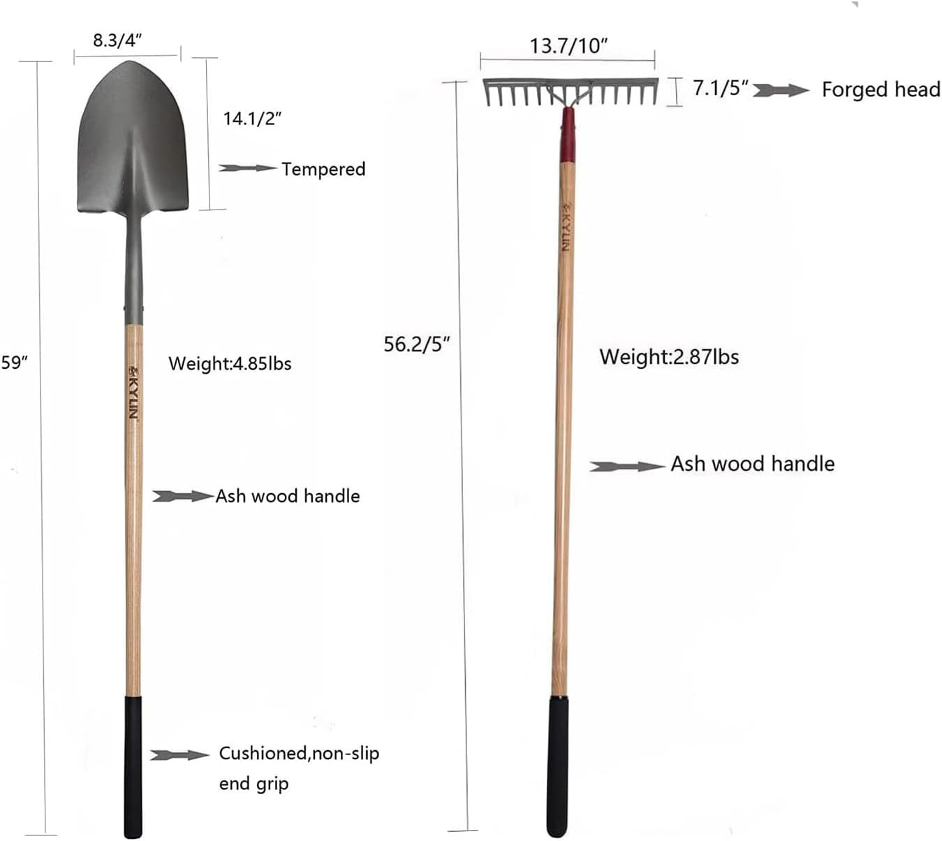 6-Piece Pro Long Ash Handle Garden Tools Set for Landscaping Agricture or Backya