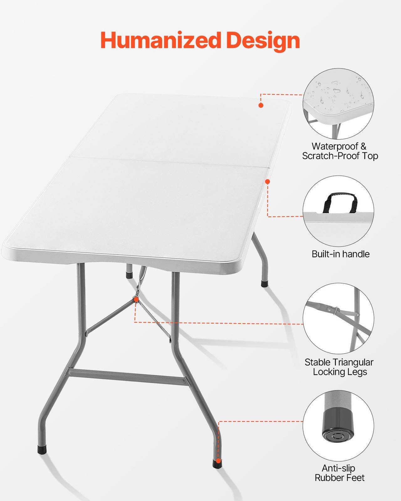 Folding Table,6 Ft Heavy Duty Portable Fold-in-Half Utility Table,Indoor Outdoor