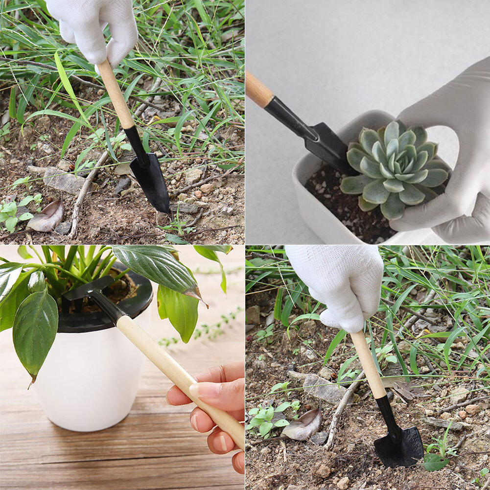 3 Pcs Wood Handle Garden Tool Package Garden Mini Tool Set Planting Gardening