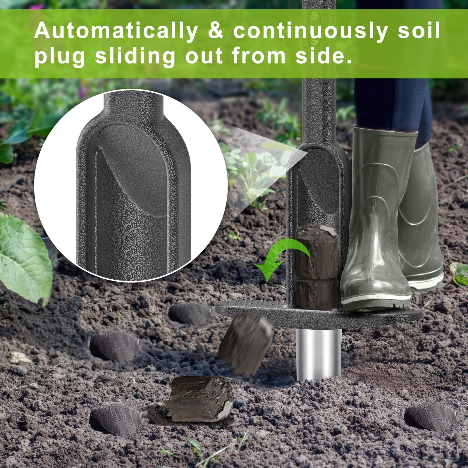 Bulb Planter Tool with Rubber Grip and Stainless Steel Serrations for Lawn