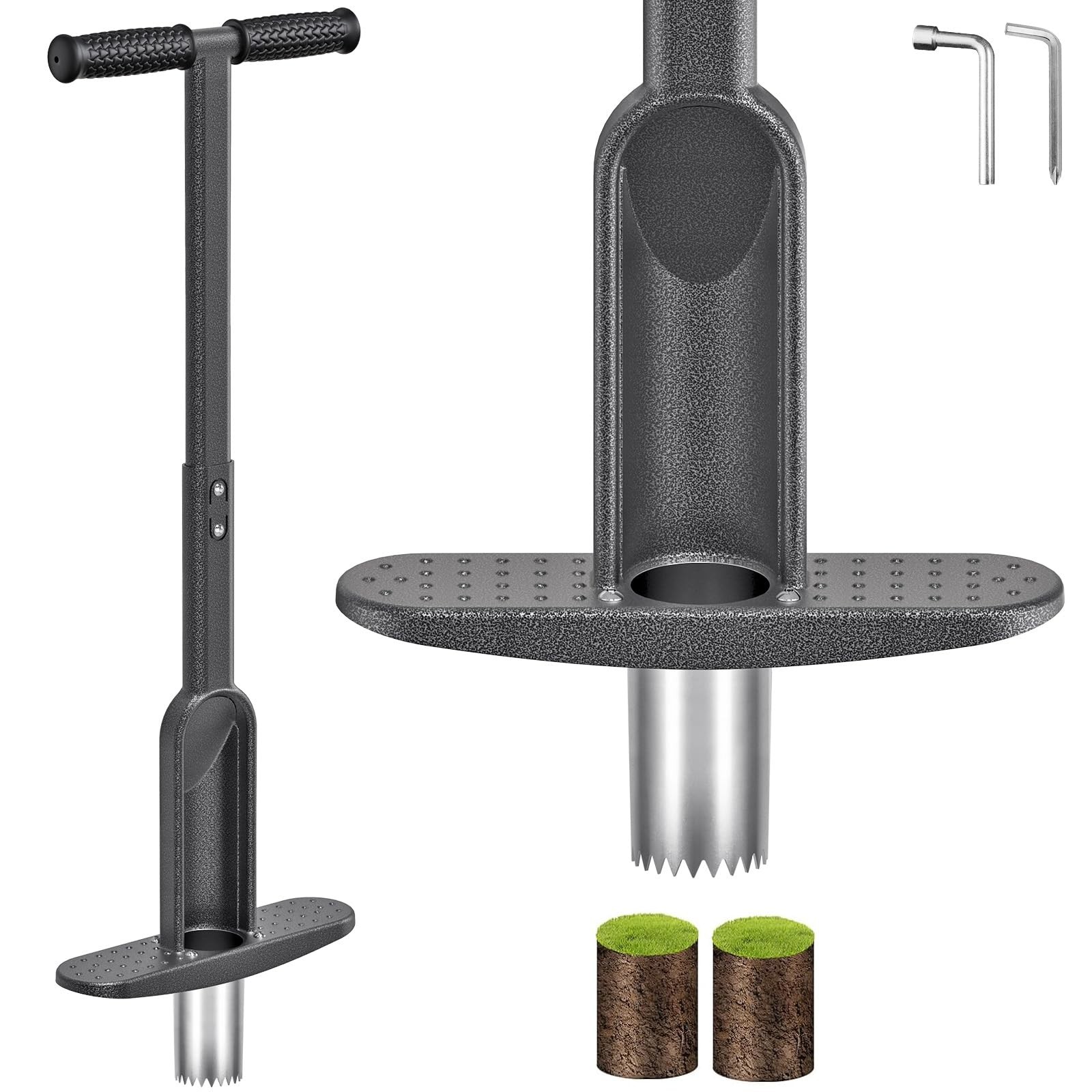 Bulb Planter Tool with Rubber Grip and Stainless Steel Serrations for Lawn