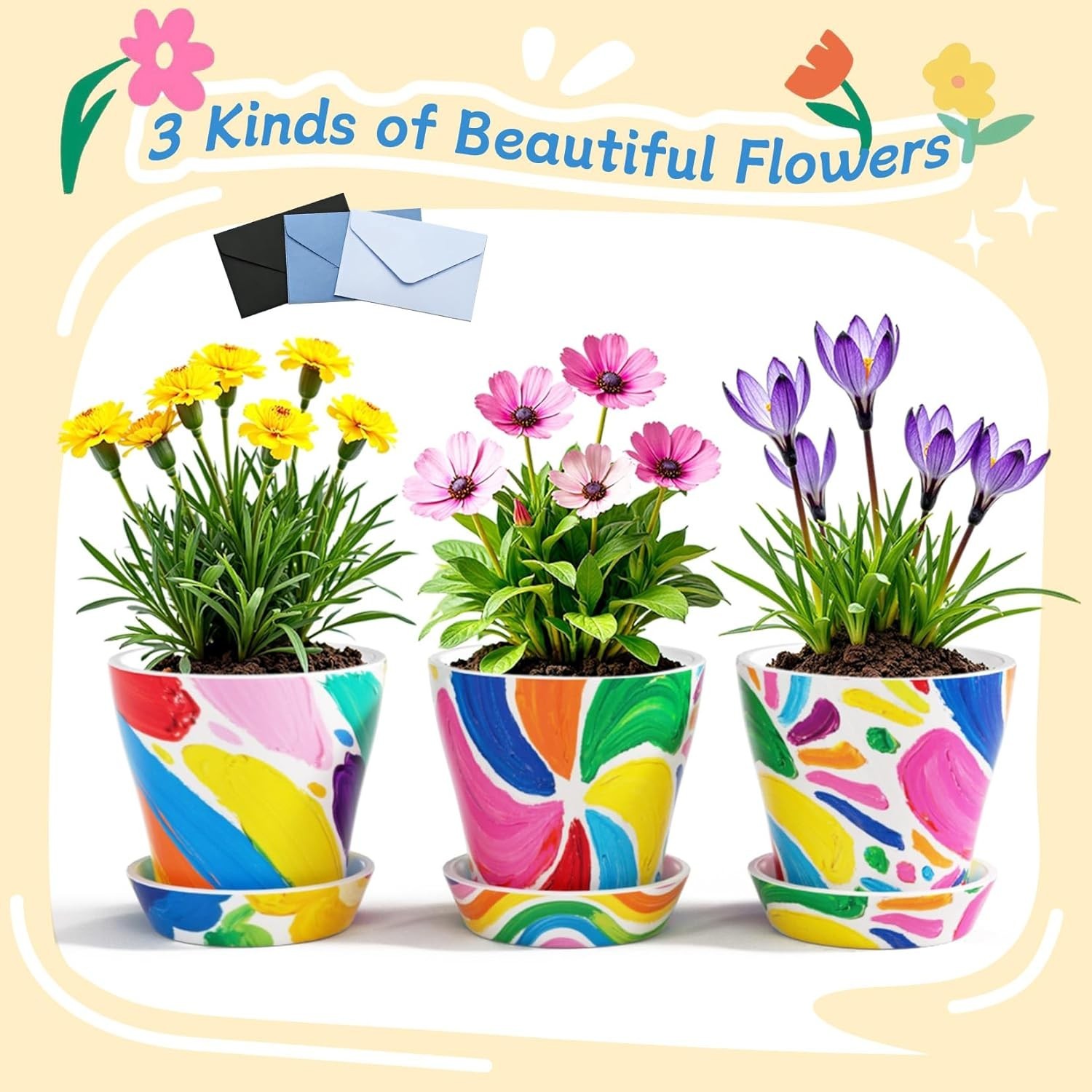 Kids Gardening Set Paint and Plant Flower Gardening Kit with 3 Pots, Kids Gar…