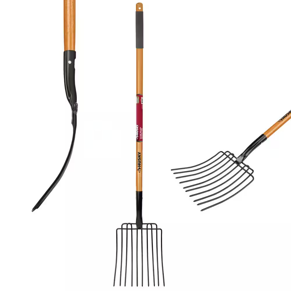 47 In. Wood Handle 10-Tines Welded Bedding Garden Fork