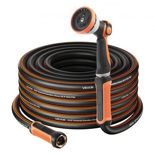 Garden Hose, 150 ft 5/8″ Heavy Duty Rubber Water Hose with 10 Mode Nozzle, 150P
