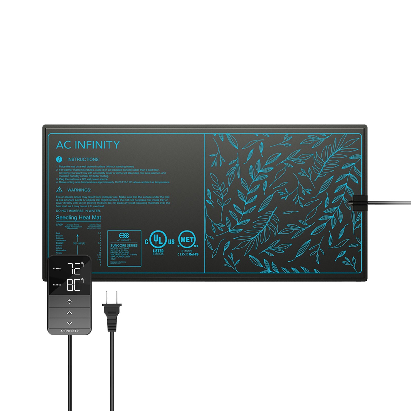 SUNCORE H3, Waterproof Seedling Mat Digital Thermostat Heat Controller 10×20.75″