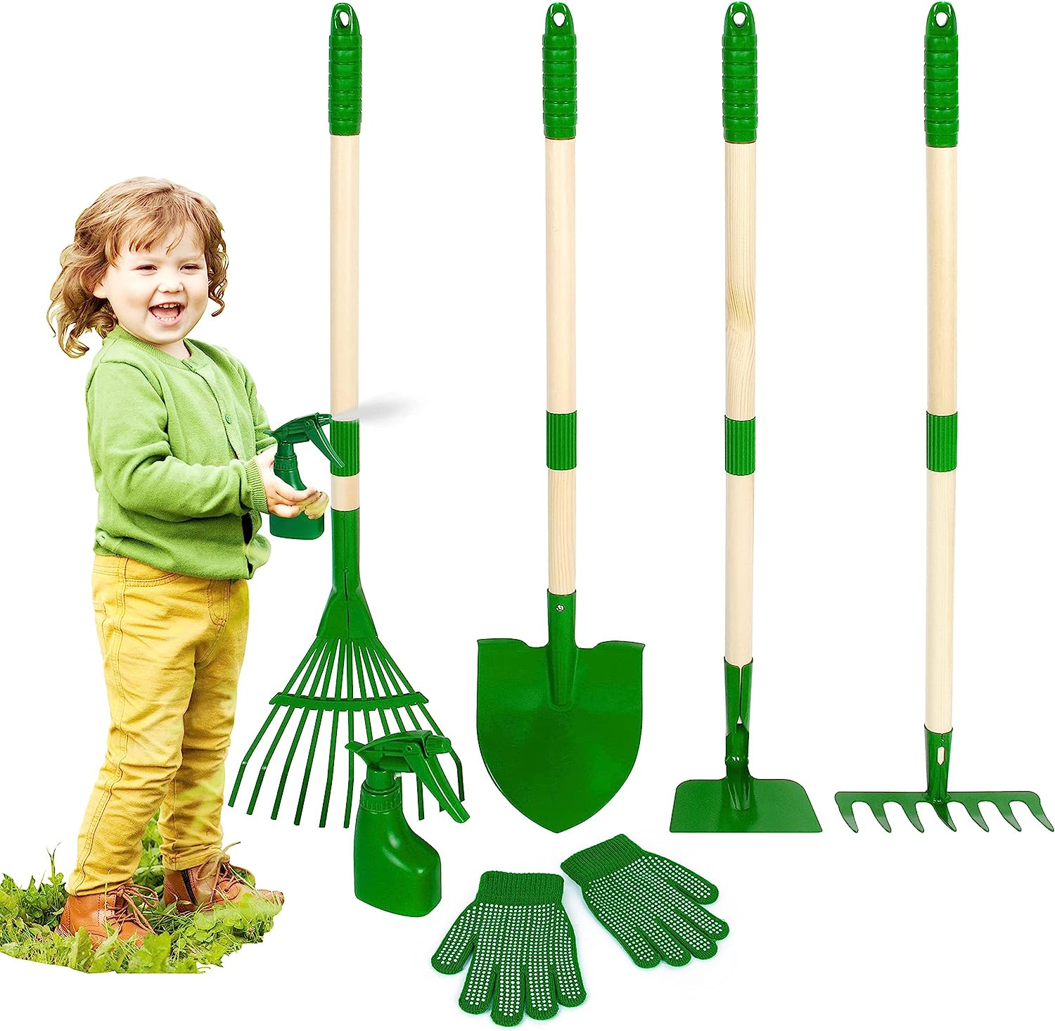 Kids Gardening Tools Set – 7Pcs Garden Tool for Kids with Shovel, Rake, Hoe, Lea