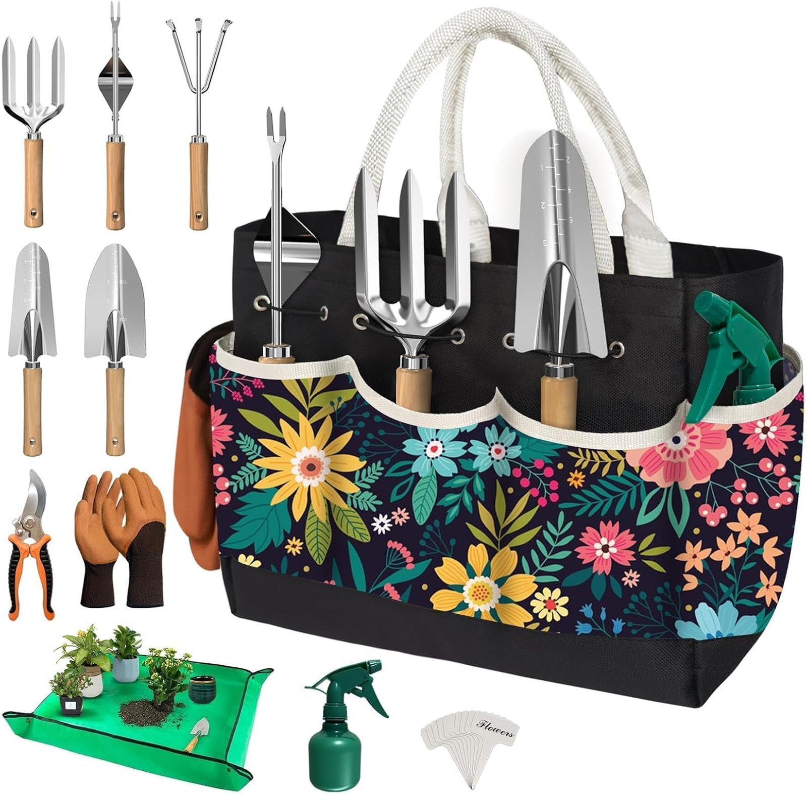 22 Piece Garden Tool Set for Women with Tote Bag Heavy Duty Hand Tools for