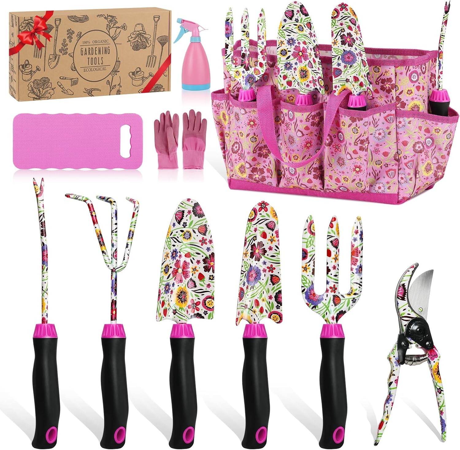 Gardening Tools Set 10 PCS Stainless Steel Heavy-Duty W/ Non-slip Soft Rubber