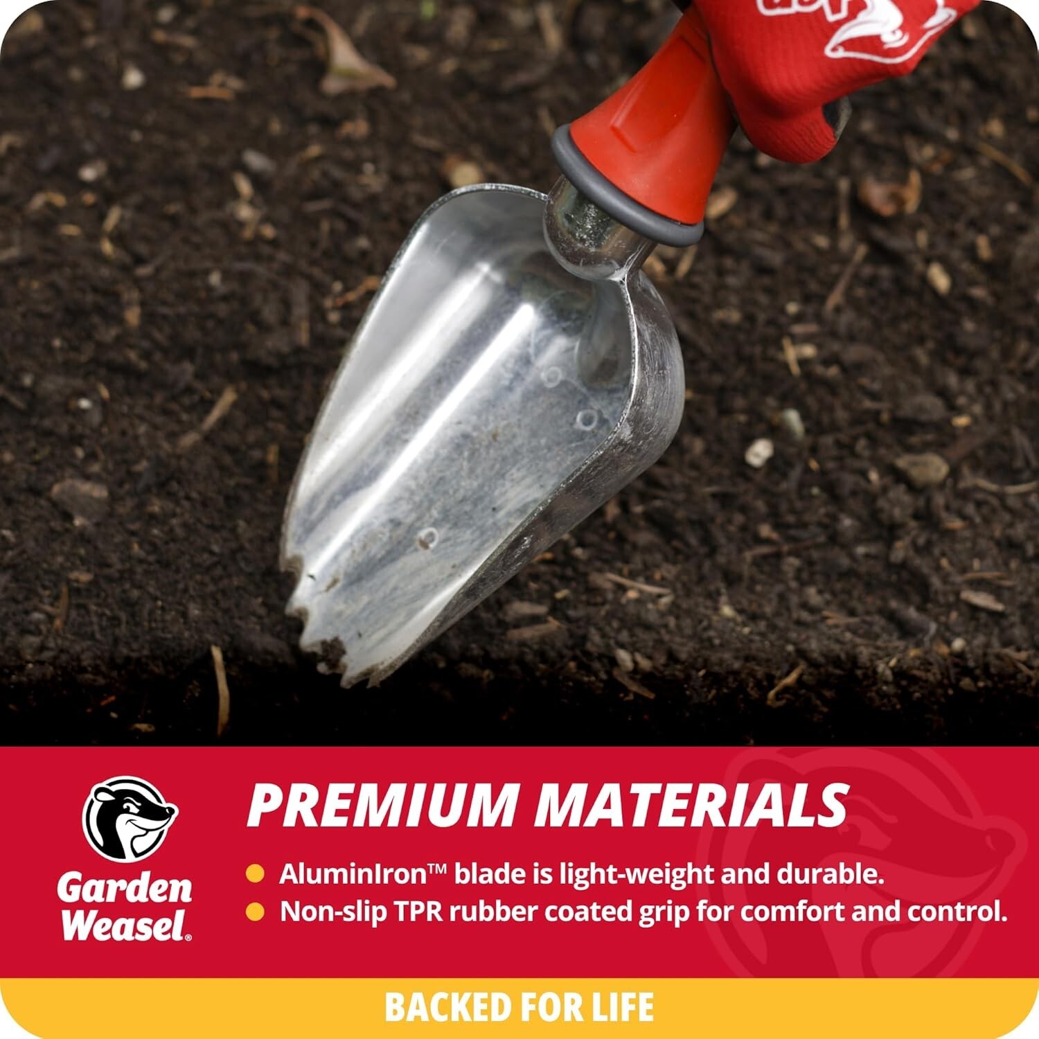 Heavy Duty Garden Soil Scoop Digging Shovel Tool Serrated Tip Red Hand Trowel