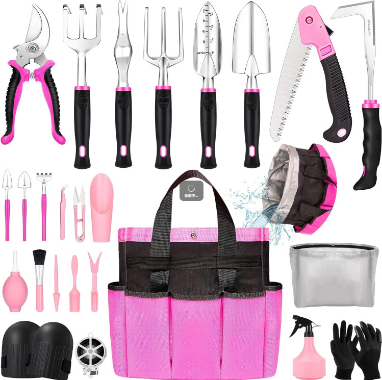 24Pcs Pink Garden Tool Set Aluminum Heavy Duty Gardening Gifts for Women Bag