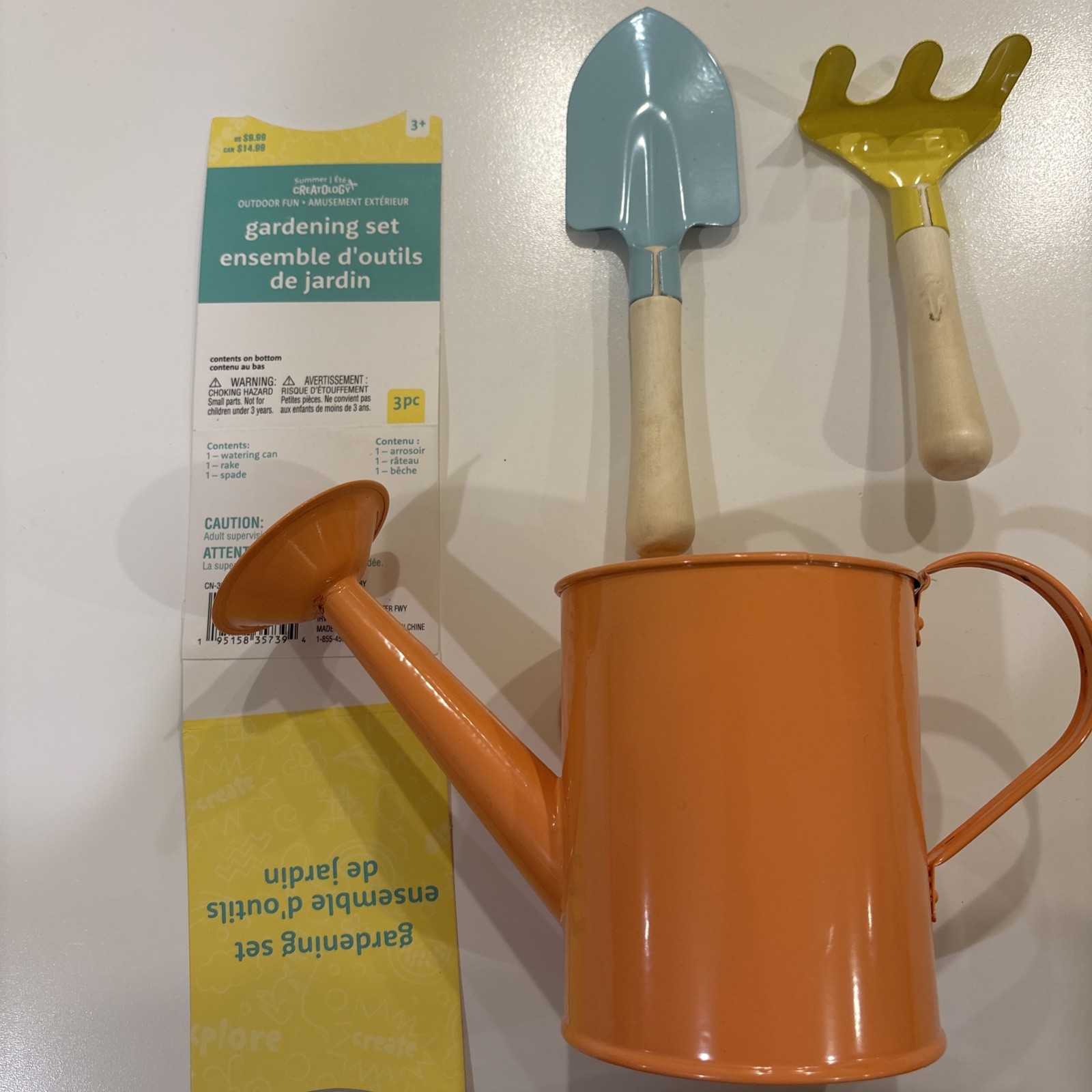 Kids Set Of Mini Garden Tools Watering Can & Hand Tools Open Box