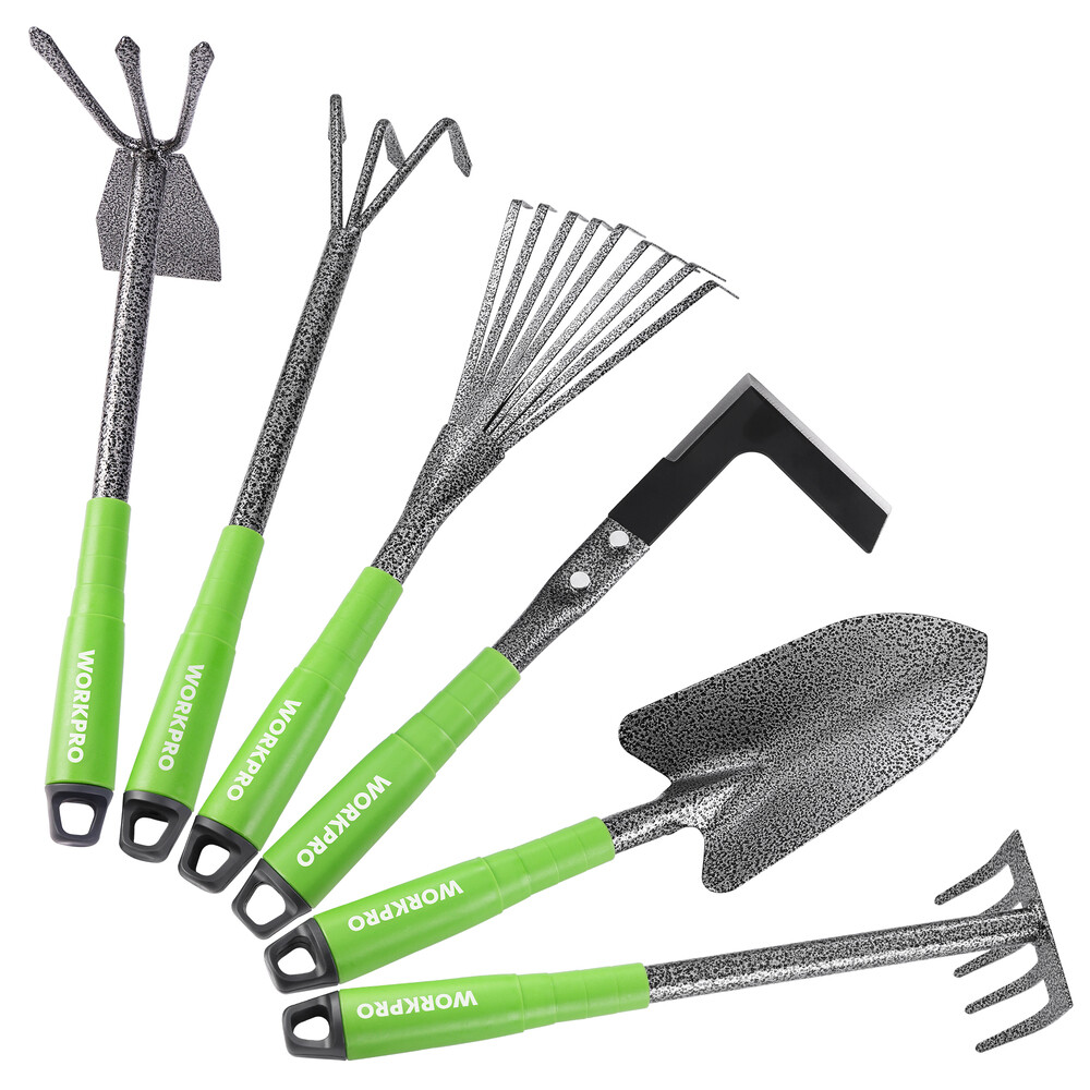 WORKPRO 6PCS 2-in-1 Hoe Crack Weeder Trowel Rakes Heavy Duty Gardening Hand Tool