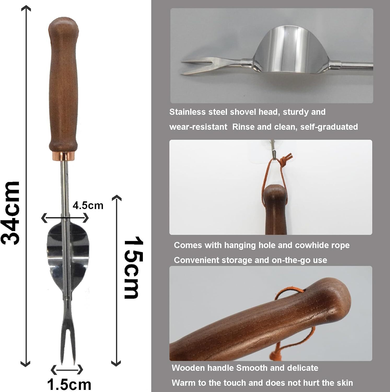 Gardening Tools- Flower Spade Digging Loosening Tool Hand Rake Weed Brown