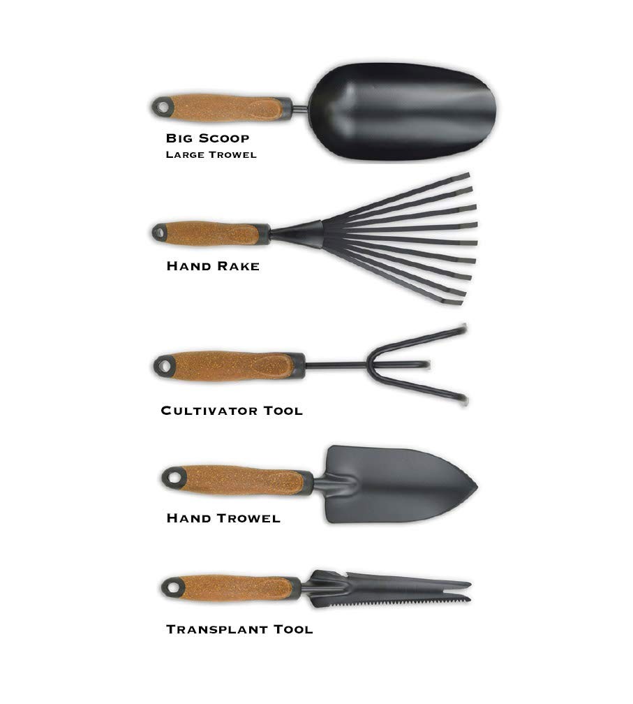 E Garden Tool Set 5 Pieces Heavy Duty Powder Coated Steel Cork Handle