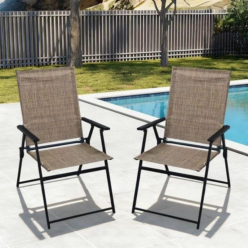 Folding Patio Chairs Set of 2 Stackable Outdoor Chairs with Armrests Backrest Po
