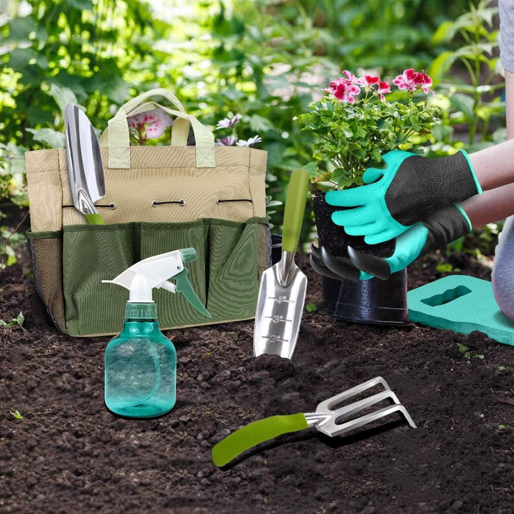 Garden Tools Set with 3 Aluminum Gardening Tools, 1 Pruning Shear, 1 Mister Spra