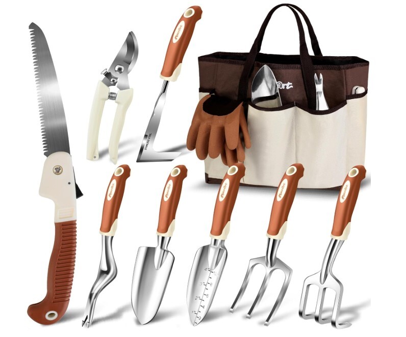 Garden Tool Set,10 Pcs Heavy Duty Gardening Hand Tool Kit for Women Aluminum wit