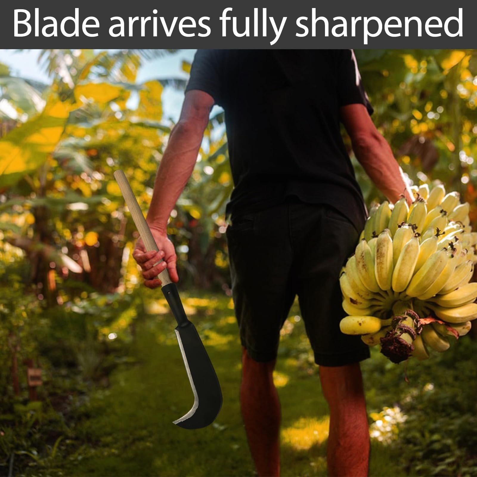 Heavy Duty Sickle Garden Tool, Steel Billhook Machete Knife for Weeding & Cuttin