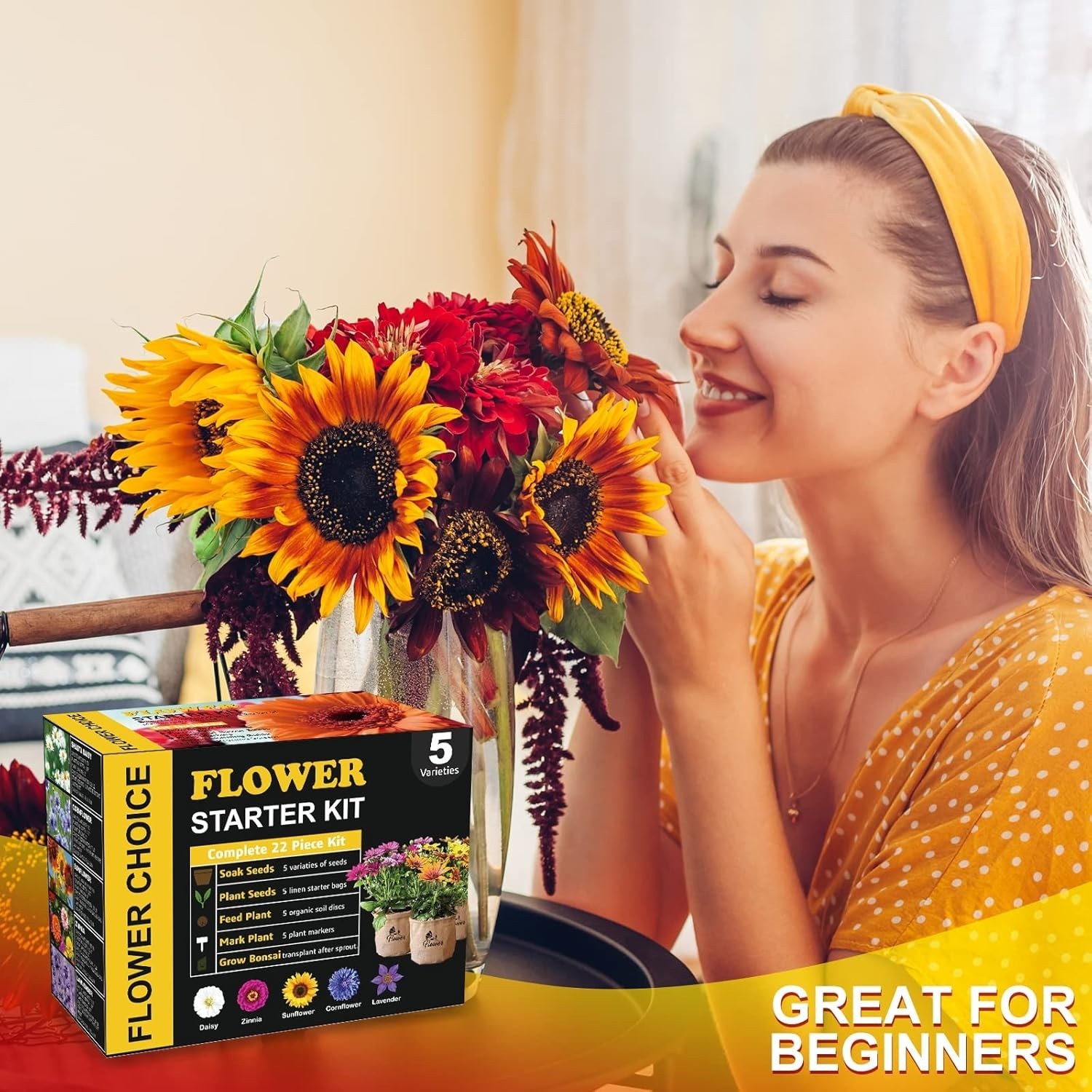 Indoor Daisy Garden Starter Kit for Home Gardening with Tools and Seeds