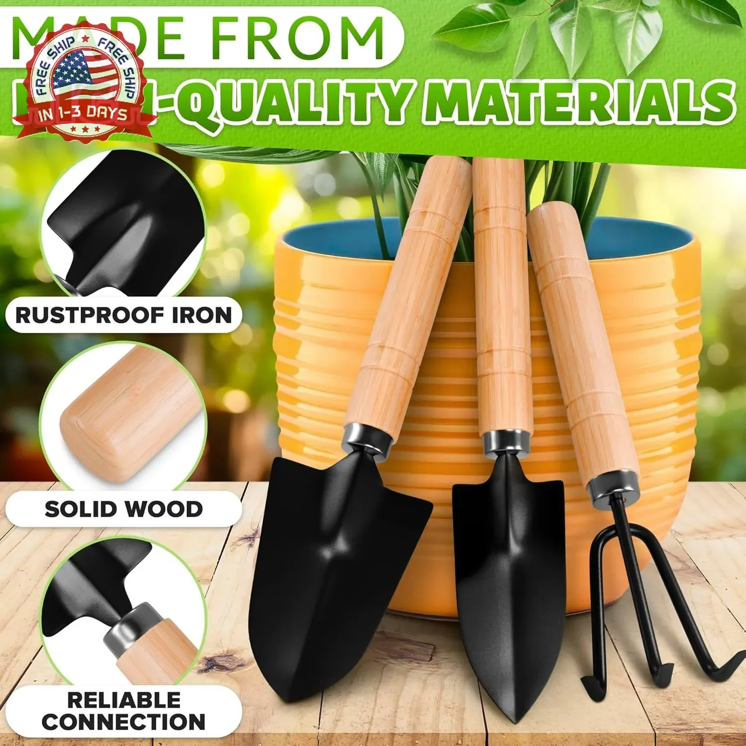 Small Garden Tools – 3 Pcs Mini Garden Tools Set with Small Trowel, Mini Shovel