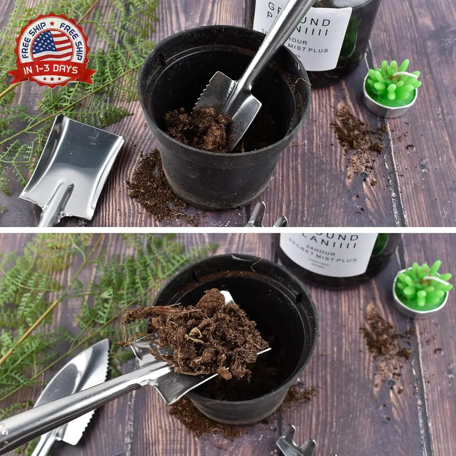 3 Pieces Mini Garden Tools Set, Stainless Steel Shovel Rake Spade Gardening Kit