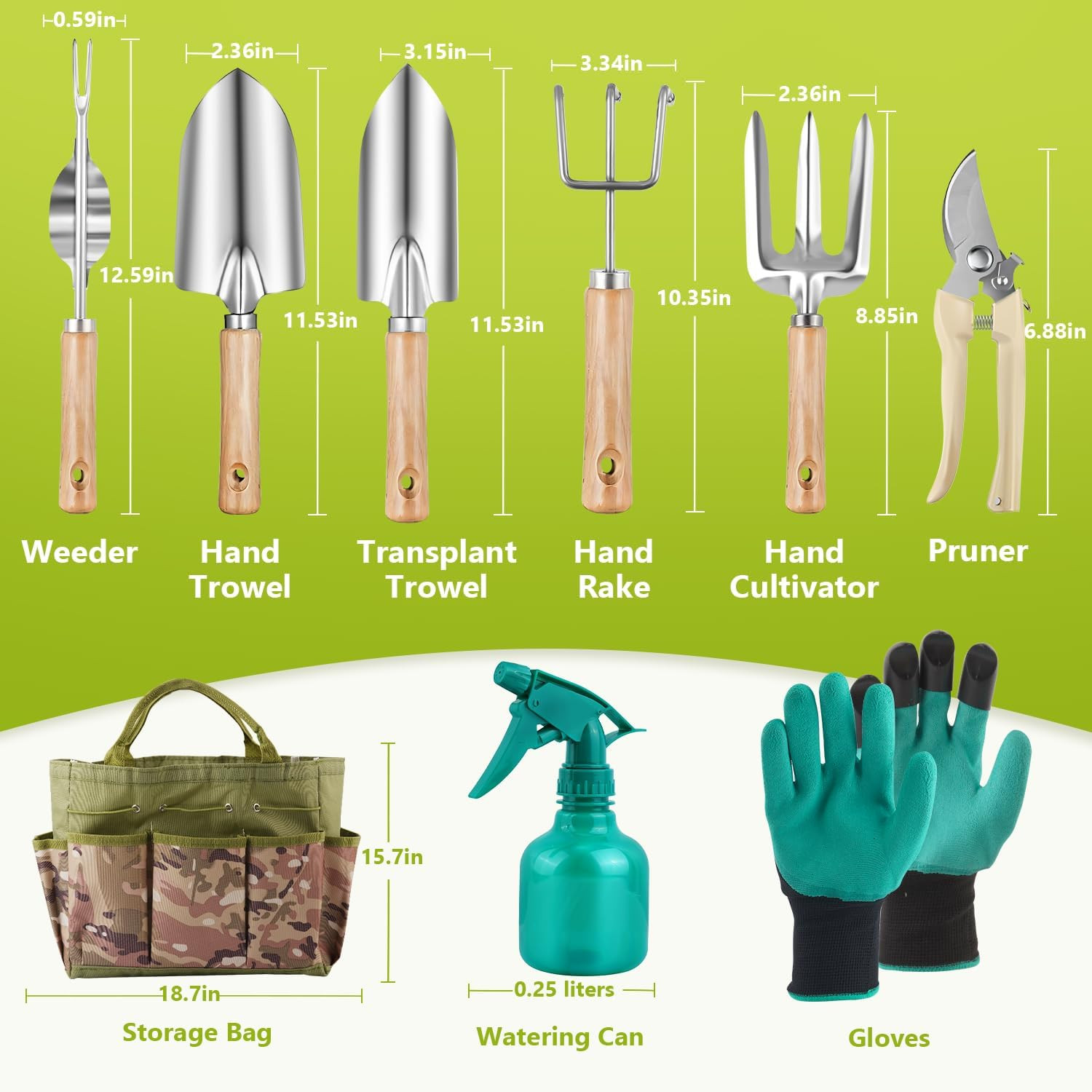 Gardening Tool Set of 9 PCS, Saraily Heavy Duty Gardening Tool Set with Durable