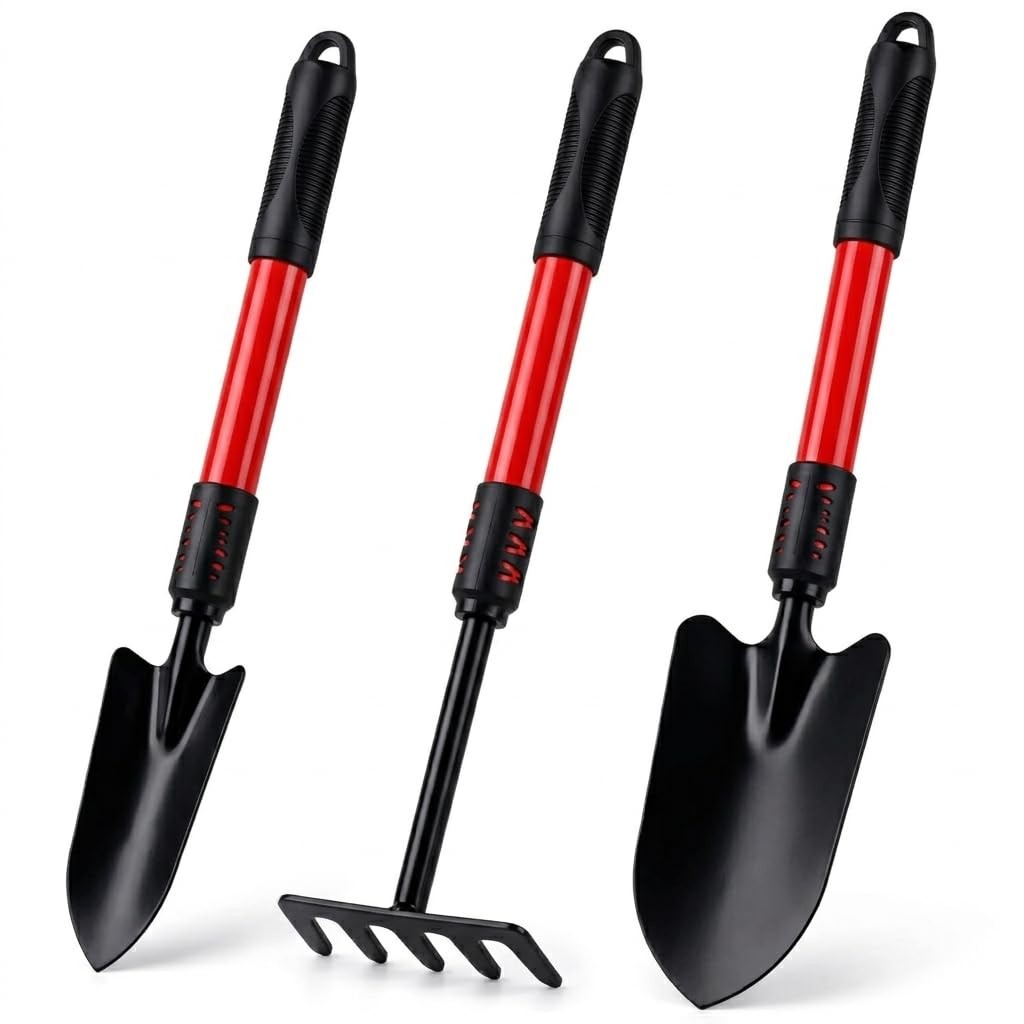 Garden Tools Set, 3 Gardening Tools Include Hand Trowel, Rake, Transplant Sho…