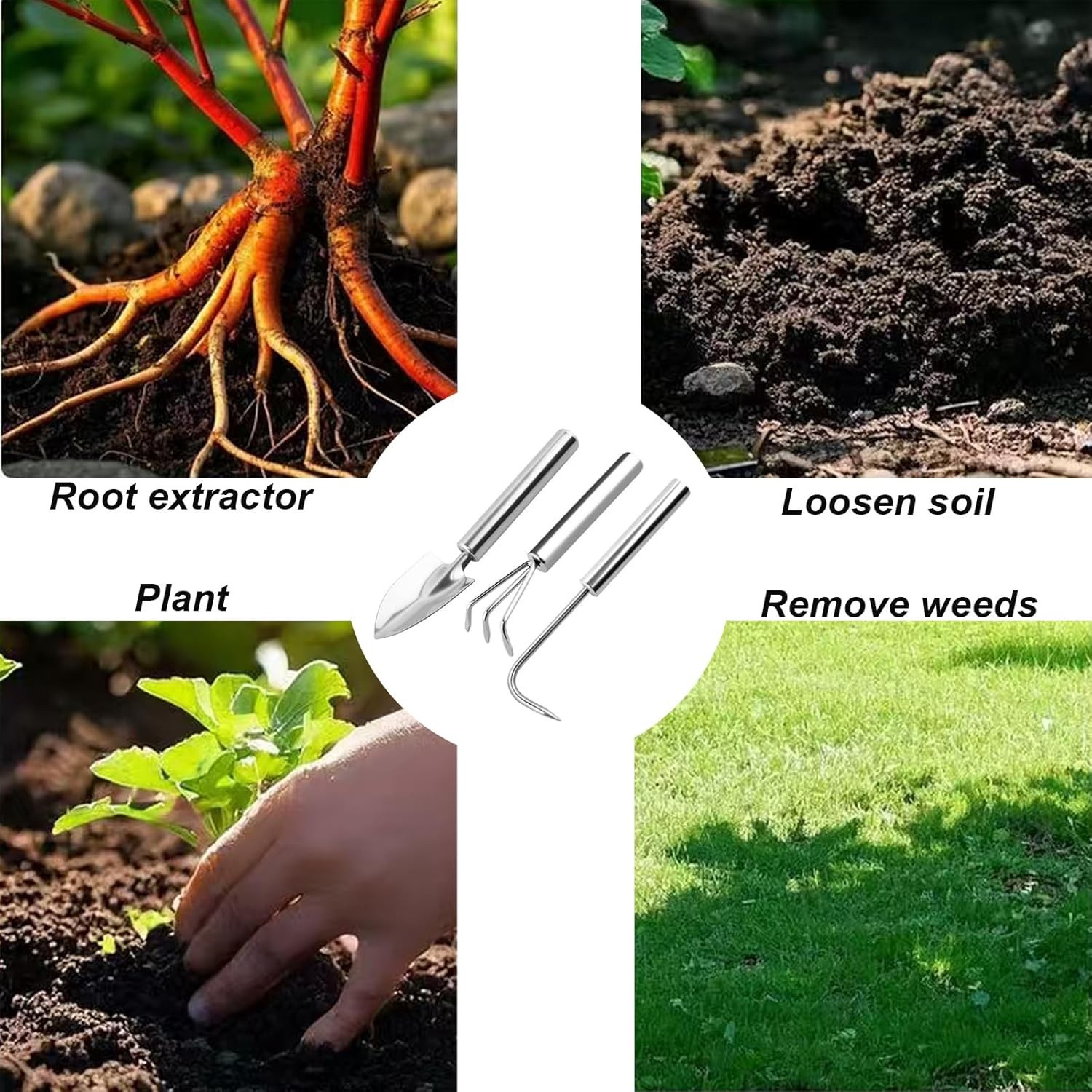 3 Pcs Stainless Steel Mini Garden Tools Set Small Tiny Shovel Trowel Root Extrac