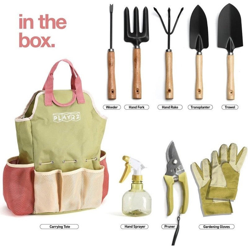 Garden Tools Set Hand Tools Women Pruner Trowel Fork Gloves Spray Bottle Kit New