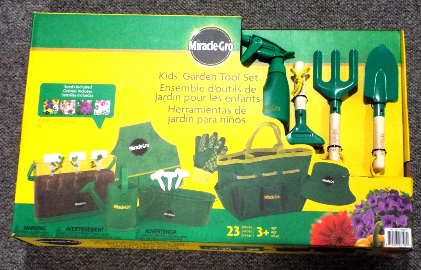Miracle-Gro Kids’ Garden Tool Set with Flower & Vegetable Seeds 23 Piece Set New