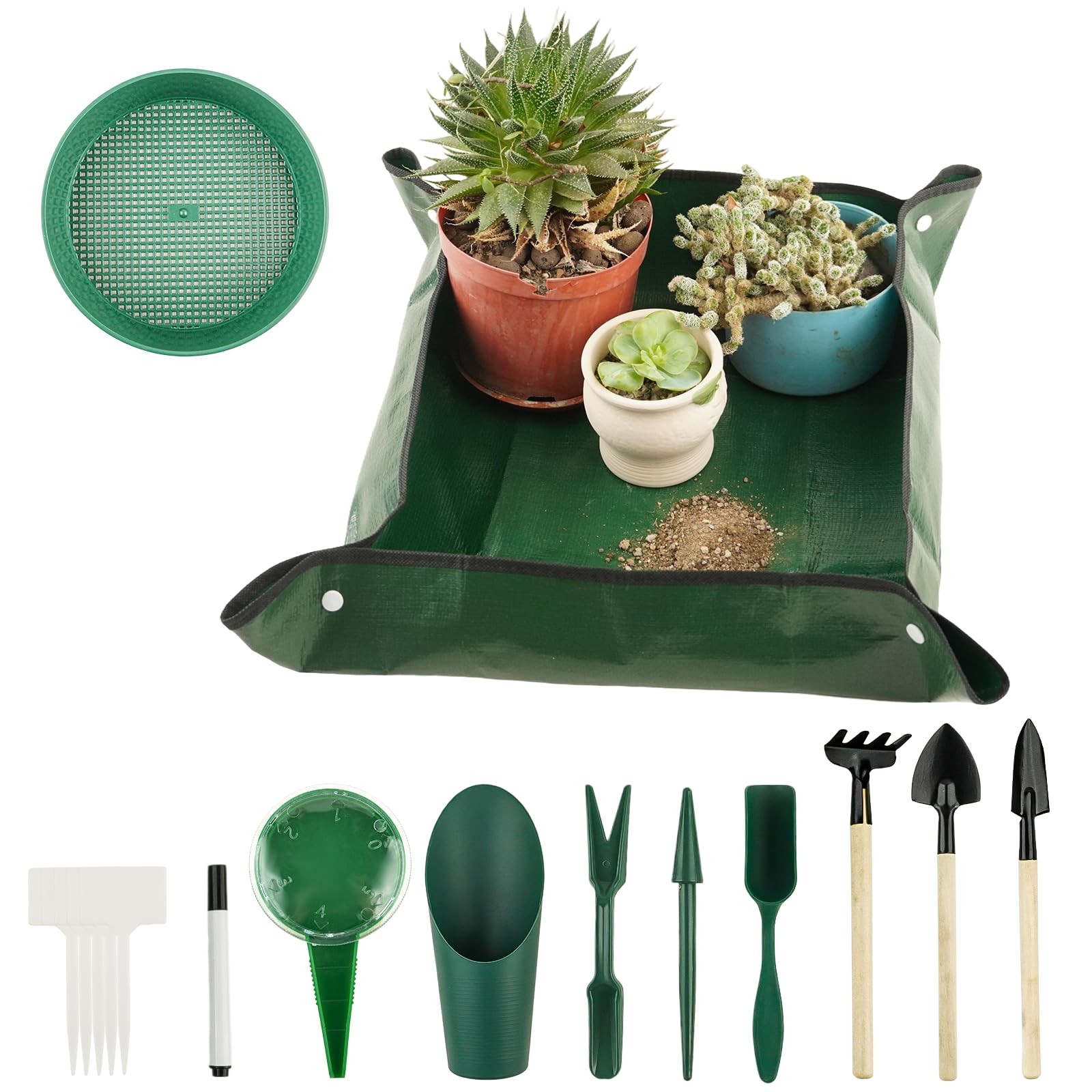 16Pcs Garden Tools, Mini Garden Hand Transplanting Succulent Tools Set, 19.6″…