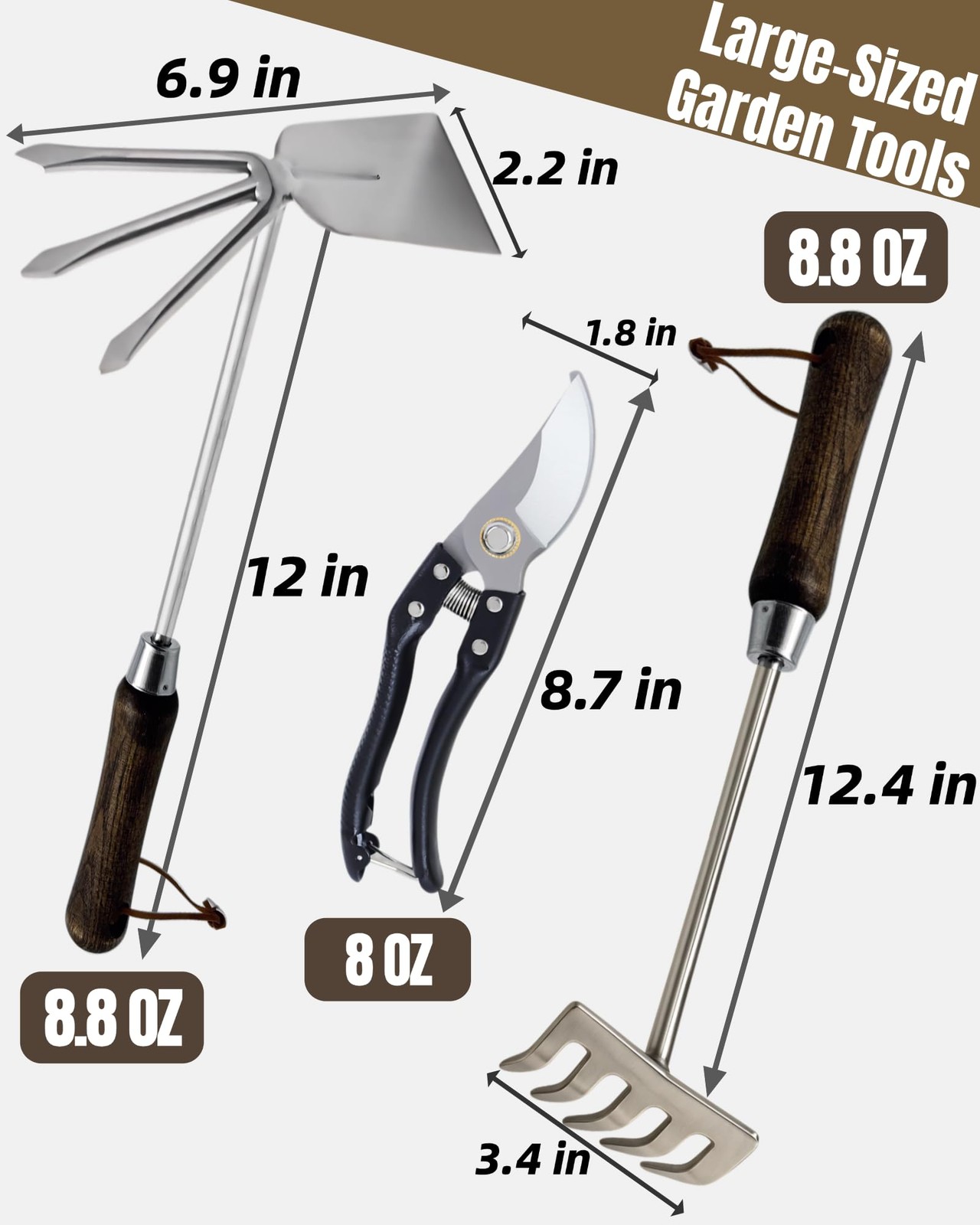 6 Piece HeavyDuty Stainless Steel Garden Tool Set for Soil Planting