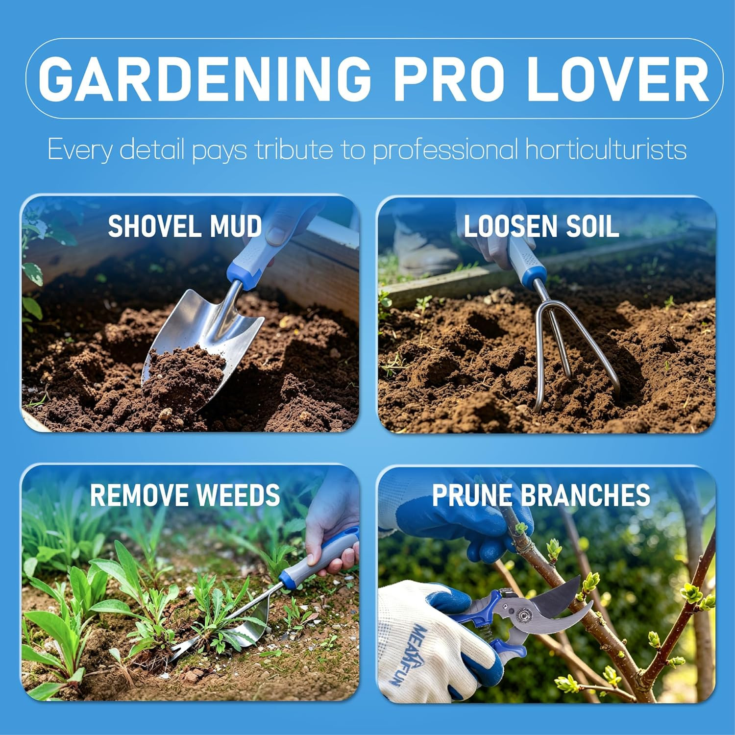 8-Piece Gardening Tools Set, Rust-Proof Stainless Steel Garden Tool with Ergonom