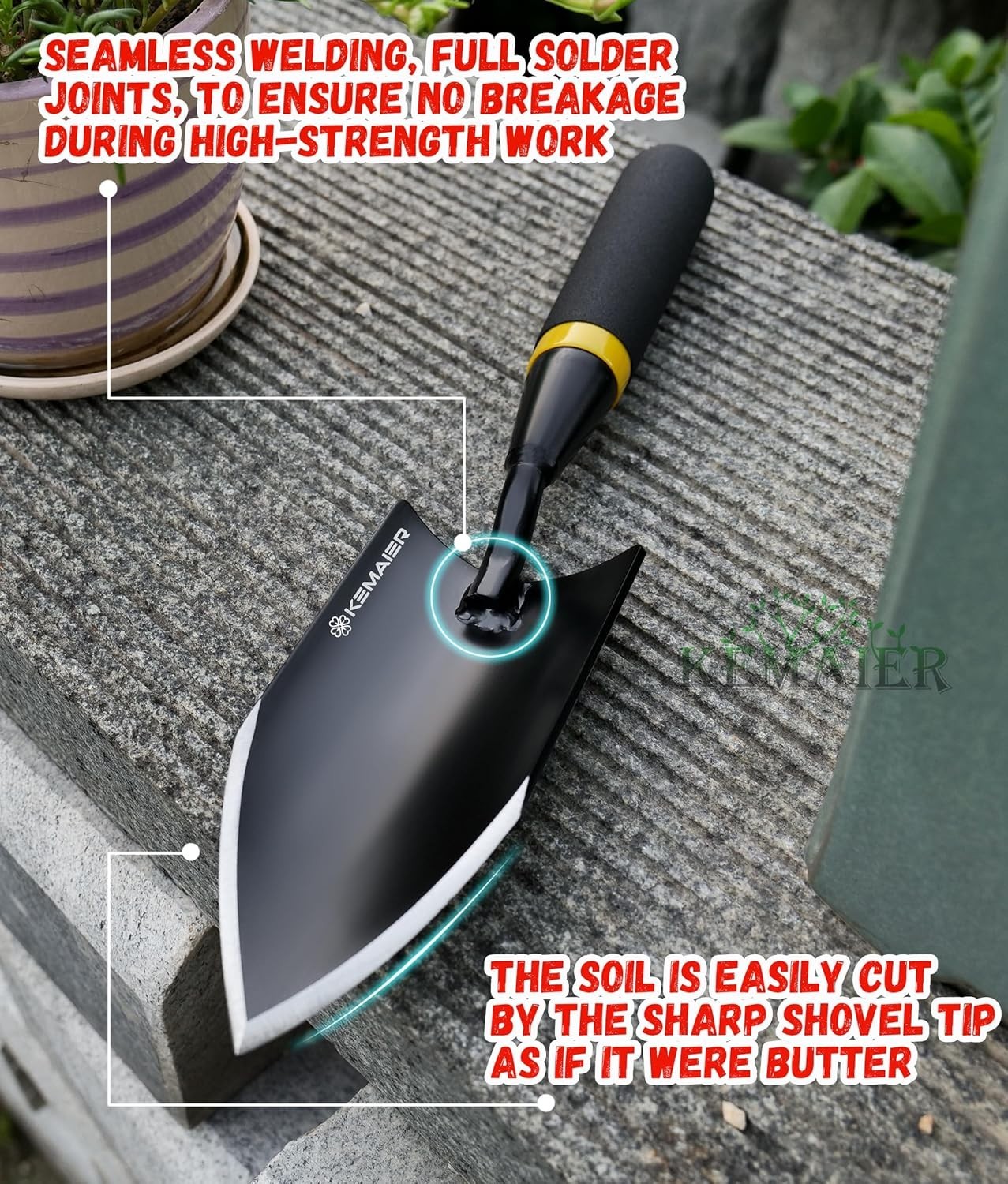 Heavy Duty Gardening Hand Trowel – Carbon Steel Garden Trowel with Rubberized…