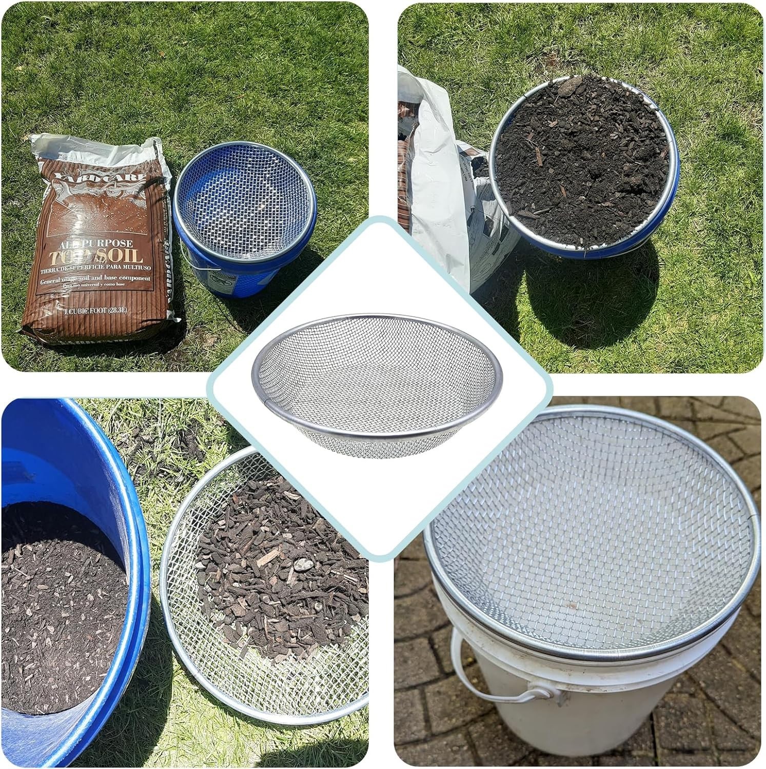 2PCS Multi-Size Soil Sift Set with 1/4in & 1/8in Mesh for Precision Gardening