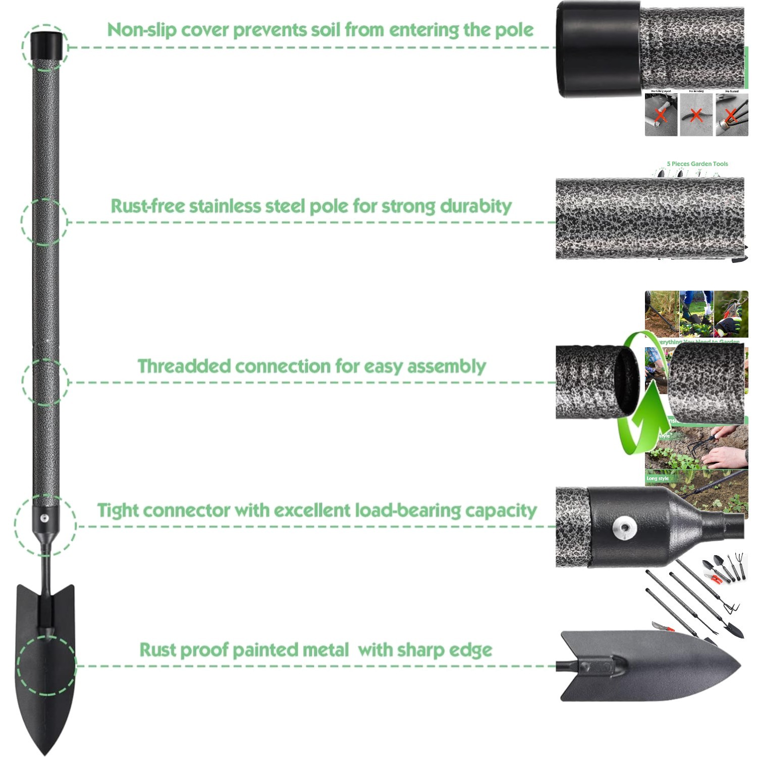 5-Piece Heavy-Duty Garden Tools Set with Extended Handle, Gifts for All