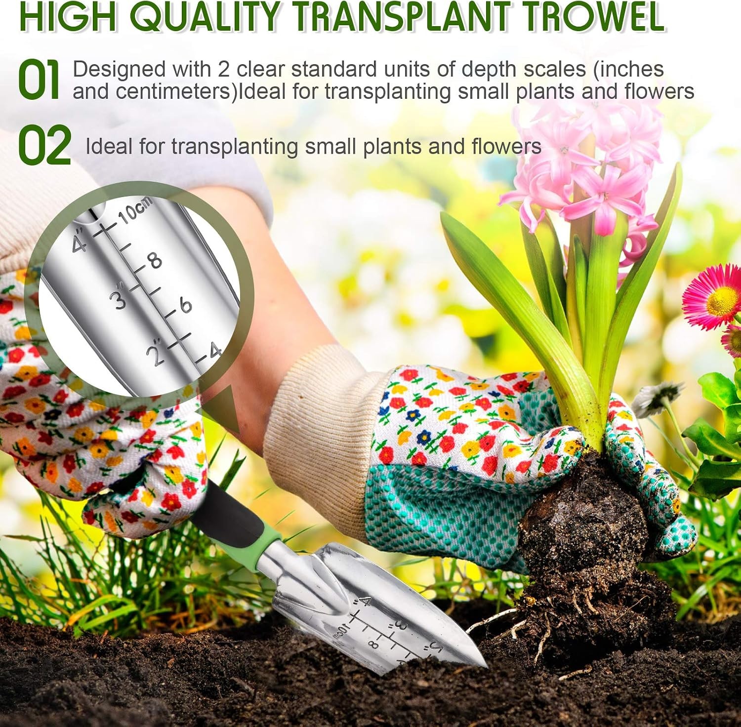 Garden Hand Trowel Transplant Trowel with Measurements Aluminum Alloy Planting