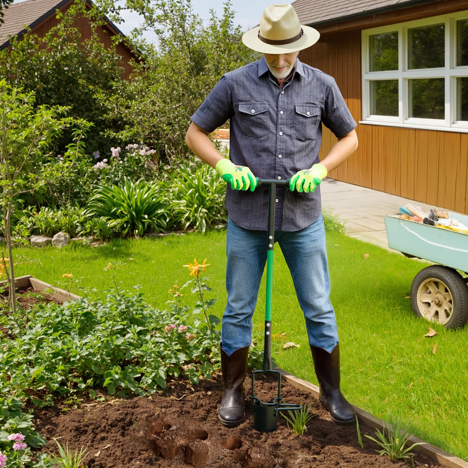 Bulb Planter Tool, Sod Plugger with Long Handle Serrated Base, 5-in-1 Lawn Pl…